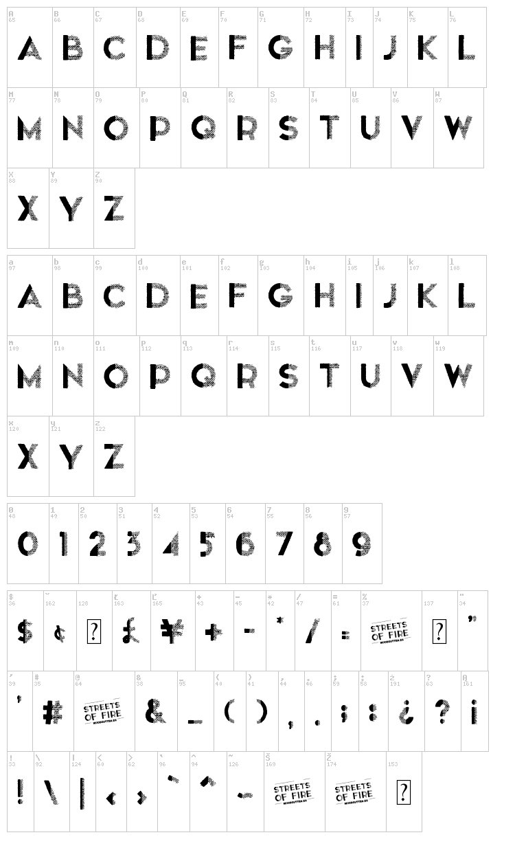 Streets of Fire font map